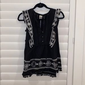 Anthropologie Akemi + Kin Black and White Ruffle Top with Pom Poms